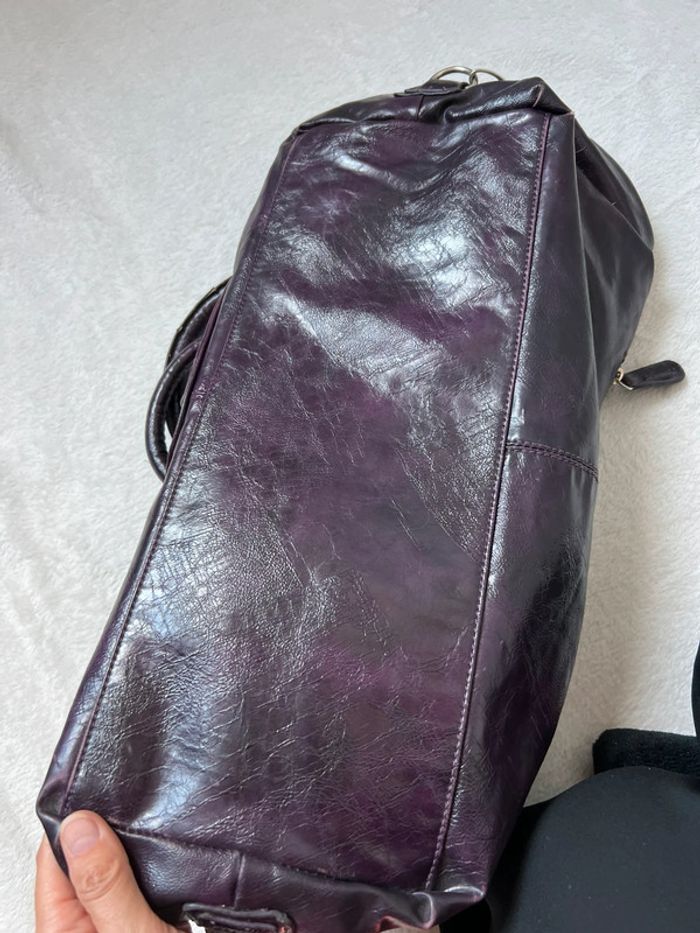 Sac à main porté épaule fourre tout violet foncé prune vintage 90s - photo numéro 8