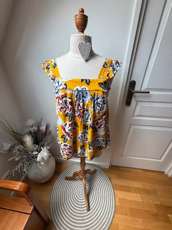 💛 magnifique Top estival jaune fleuri - Promod - T36