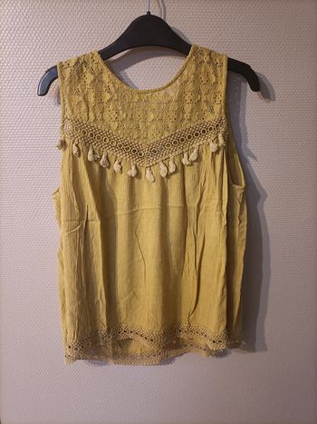Débardeur jaune dentelle broderie