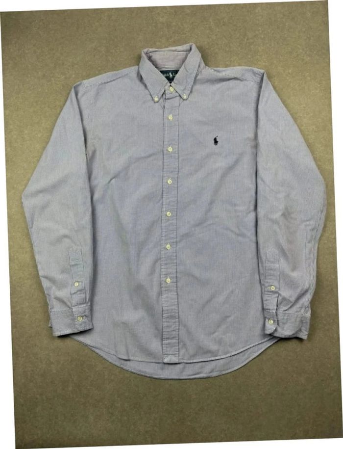 Chemise shirt Ralph Lauren bleu à rayure old money taille L - photo numéro 2