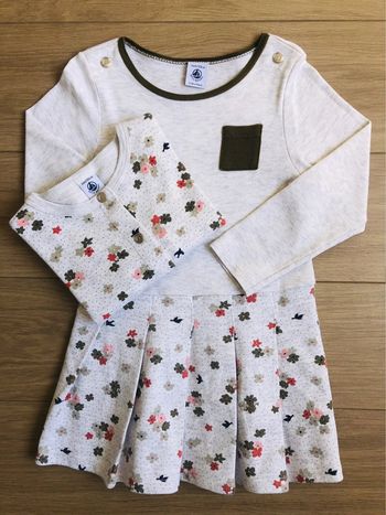 Robe bi-matière en molleton et coton fleuri avec cardigan Petit bateau T-4 ans