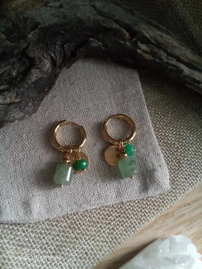 Boucles d'oreilles bohèmes pierres naturelles d'aventurine 💚.