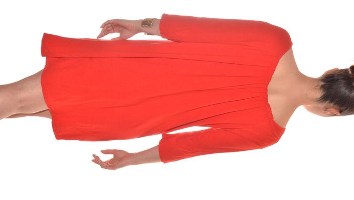 robe d'été rouge uni manches 3/4 élastiquée fluide taille L - photo numéro 6
