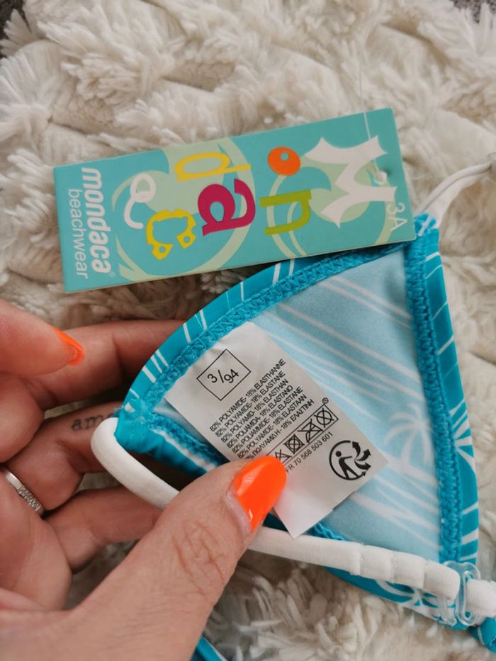 Maillot de bain 2 pièces bikini mondaca bleu turquoise taille 3 ans - photo numéro 3