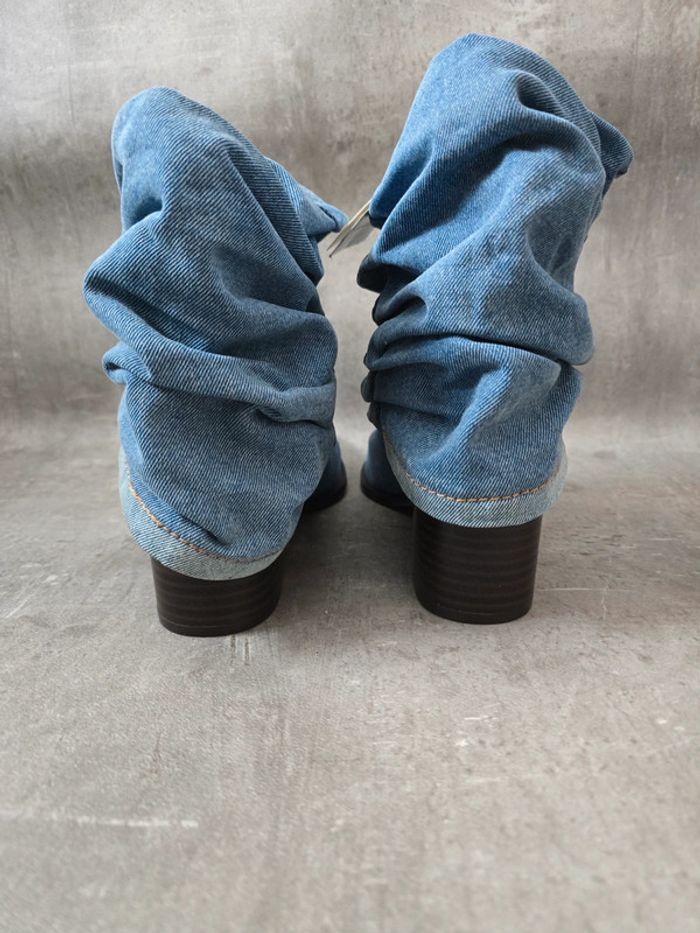 Bottines Zara bleu denim avec plis à talon taille 39 - photo numéro 4