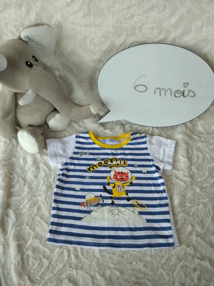 Tee shirt chemise manches courtes Garçon 6 mois Chat lune "Moon Walk" Tom&Kiddy 100% coton