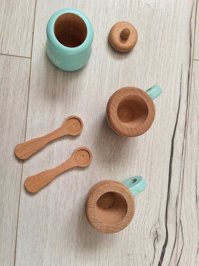 Jeu jouet enfant bois machine à café expresso 2 tasses et sucrier - photo numéro 6