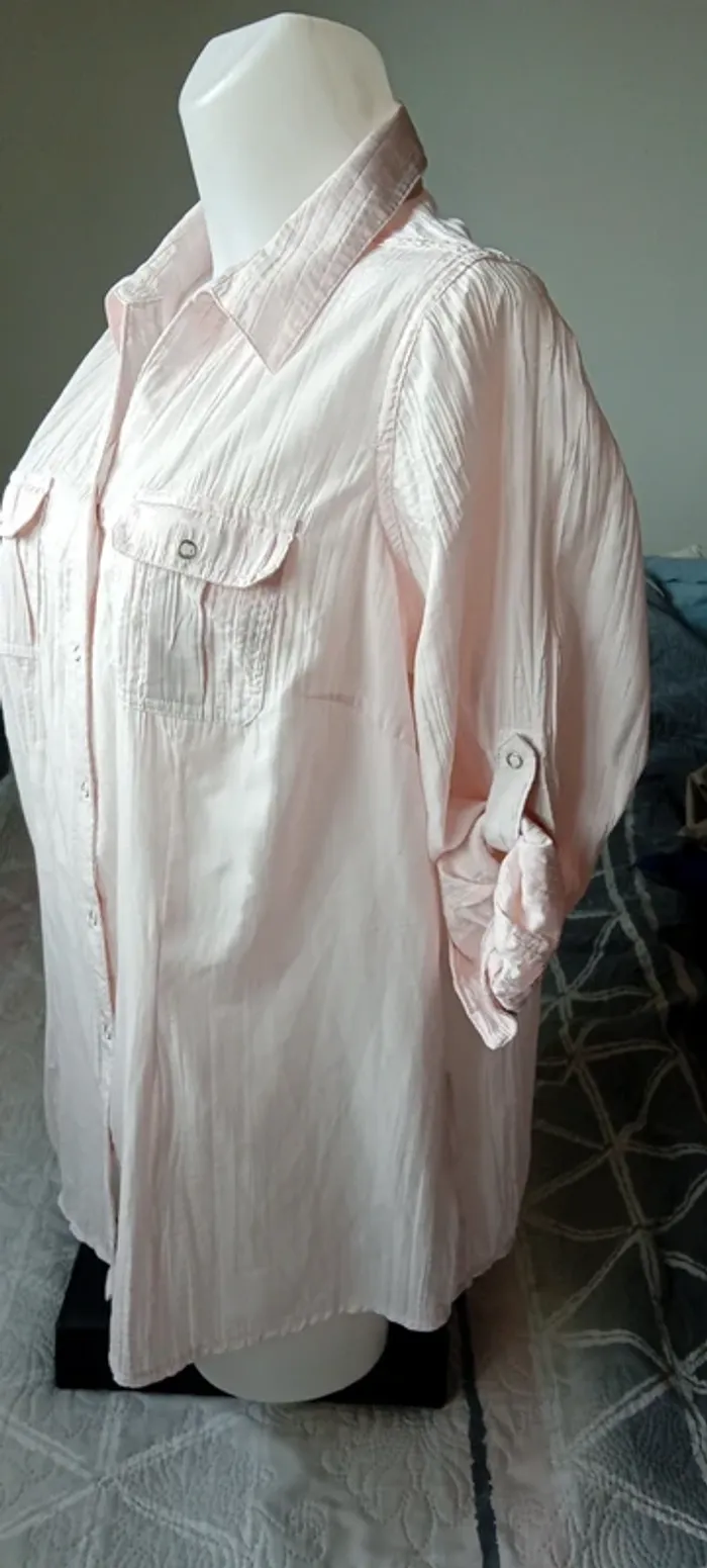 Blouse manches 3/4 ajustables effet plissé avec poches à pression rose femme 46 canda - photo numéro 3