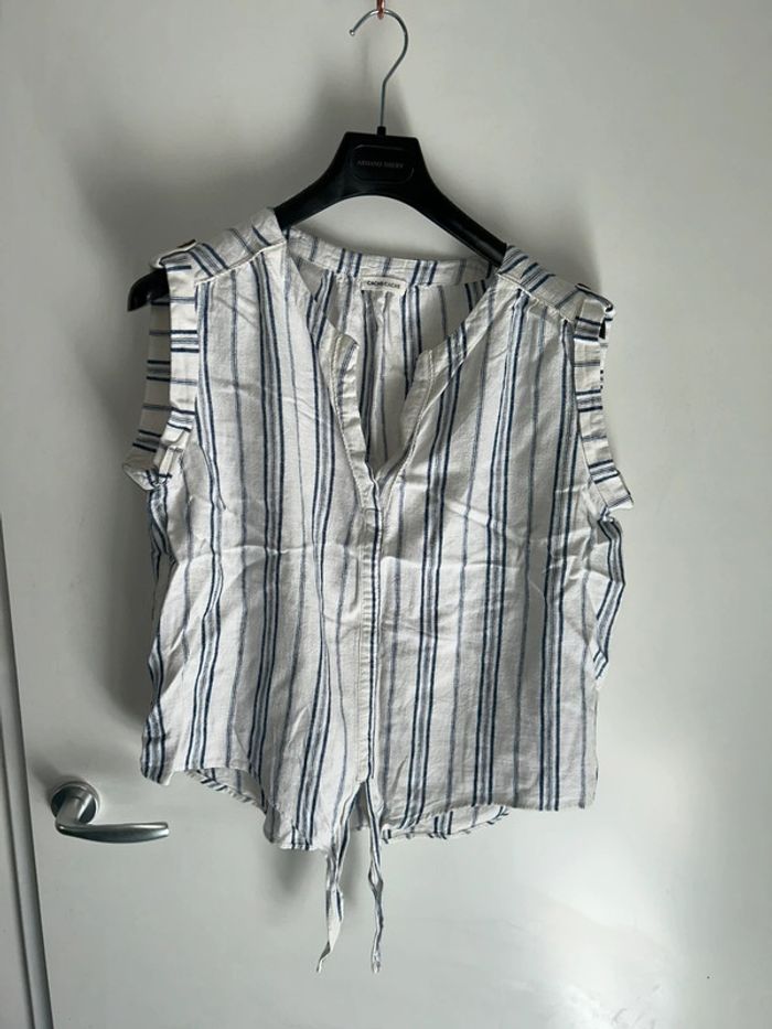 Blouse manches courtes blanche rayé - Taille 44 - Cache Cache