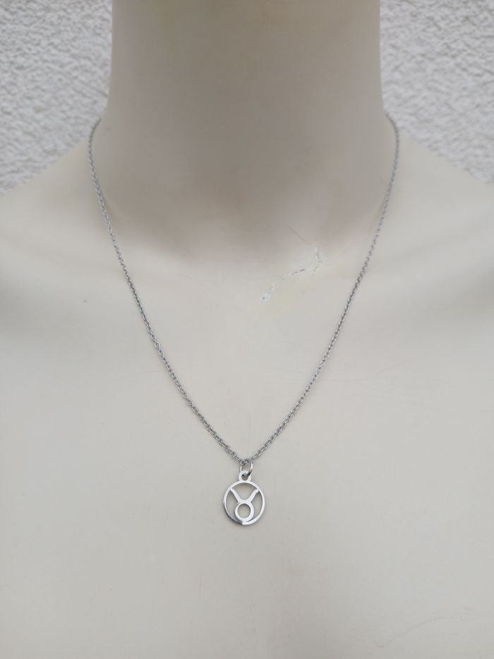 Collier en acier inoxydable argenté signe astrologique taureau ♉️ - photo numéro 2