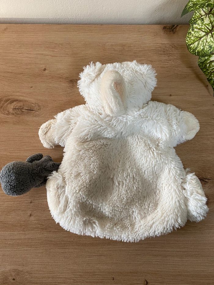 Doudou marionnette ours écru poche pingouin gris histoire d ours - photo numéro 3