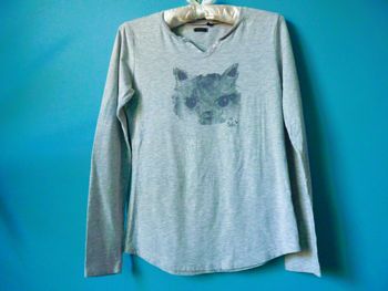 T-shirt Fille IKKS 12 ans collection Chat gris TBE Manches Longues