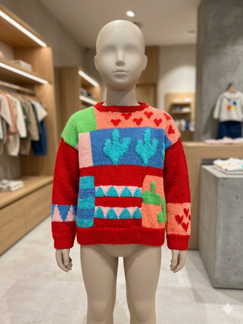 Pull coloré tricoté main en rond 4-6 ans Phildar Neuf