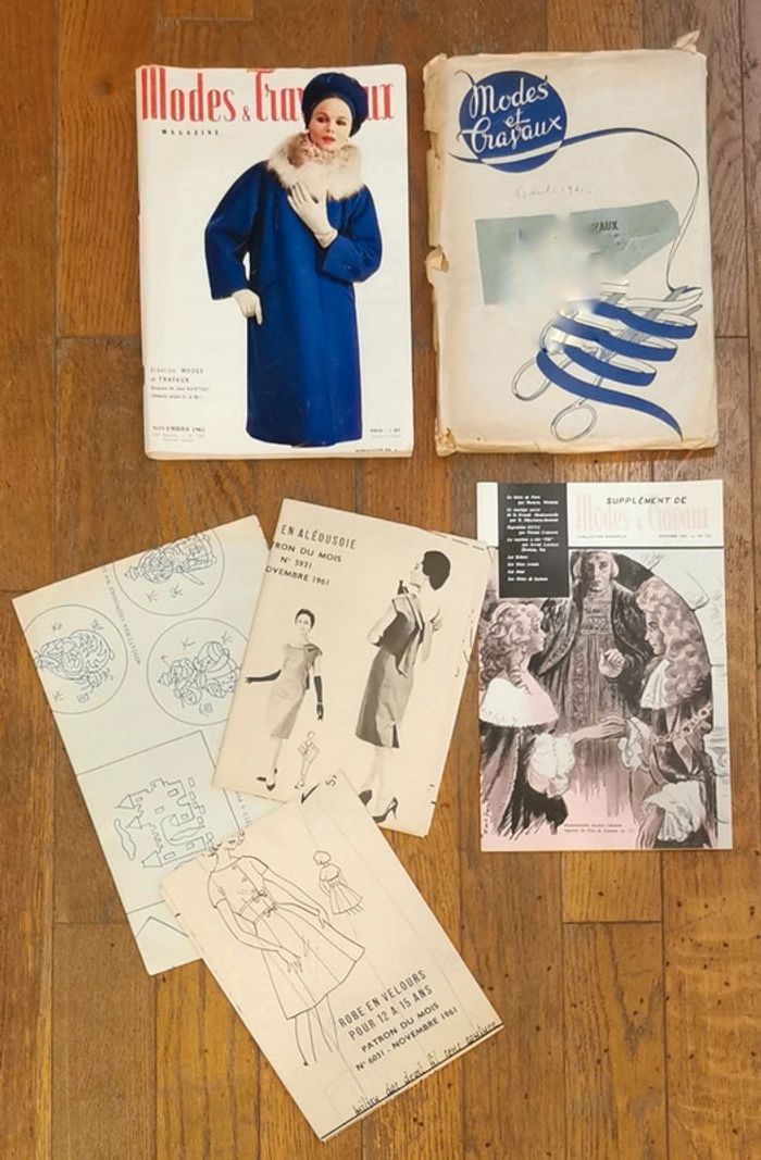 Ancien magazine 1961 Modes et travaux avec 3 patrons + supplément n°731 vintage