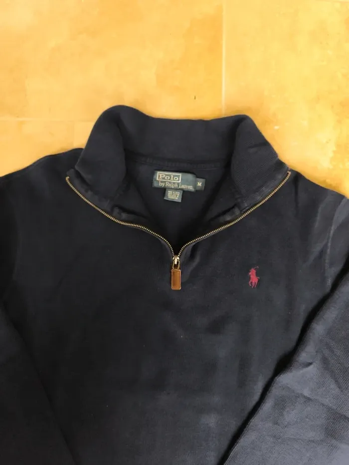 Pull quart zip camionneur marine Logo rouge Ralph Lauren excellent état homme M - photo numéro 5