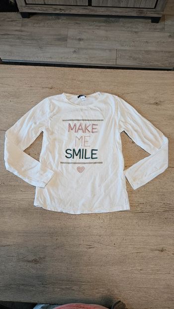 T shirt fille blanc à manches longues, Okaïdi, 12 ans