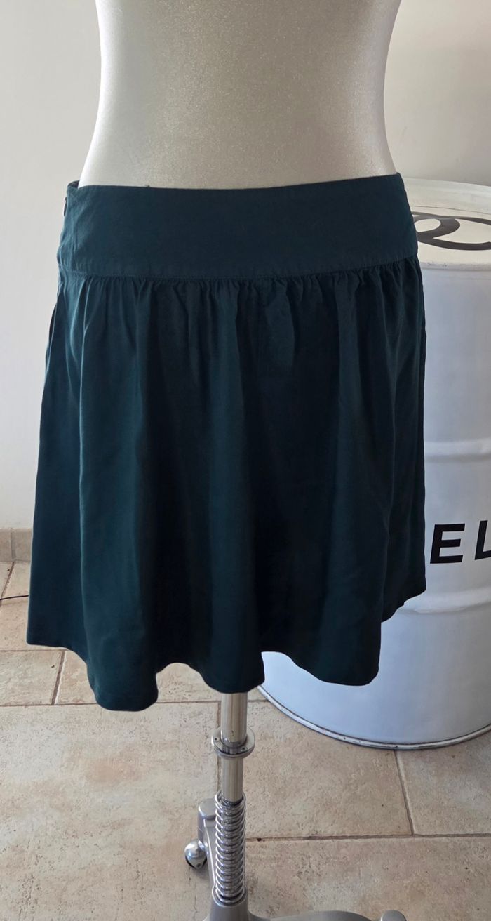Jupe Promod vert sapin brodée taille haute fluide élégante T40 chic tendance - photo numéro 10