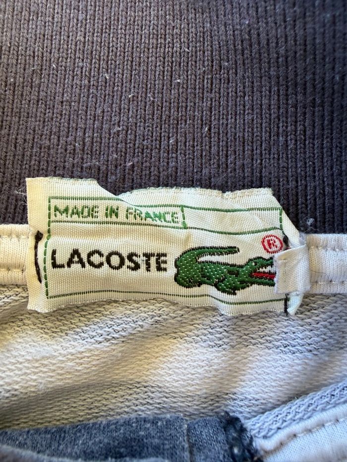 Polo Lacoste vintage bleu rayé manches longues - col montant – M - photo numéro 5