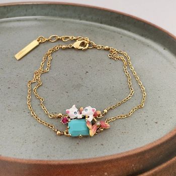 Bracelet chats sur pierre turquoise