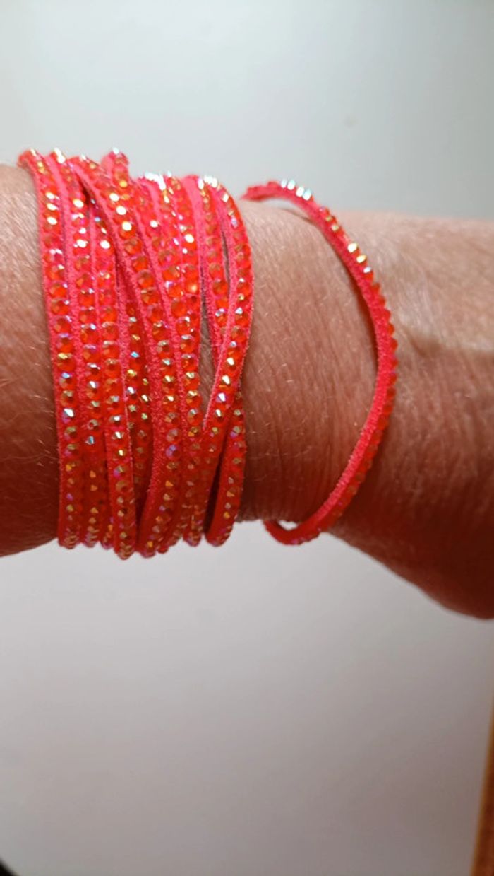 Bracelet vintage en daim avec strass lot ou seul - photo numéro 2