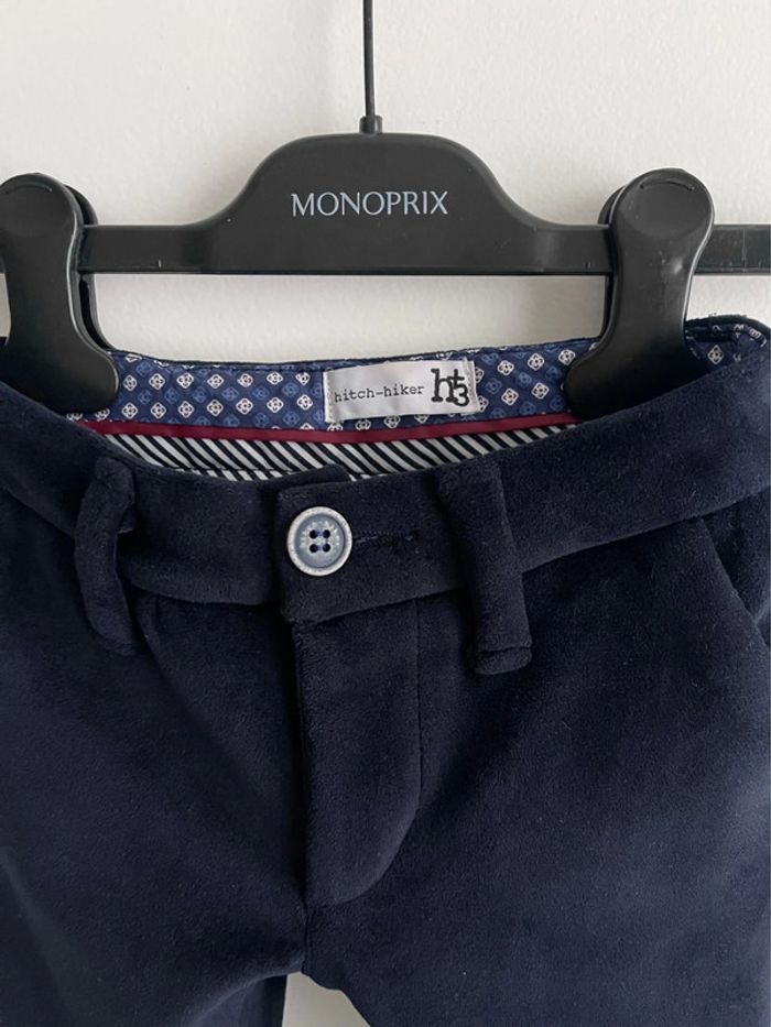 Somptueux pantalon en velours bleu marine de la marque italienne haut de gamme Hitch Hiker - photo numéro 3
