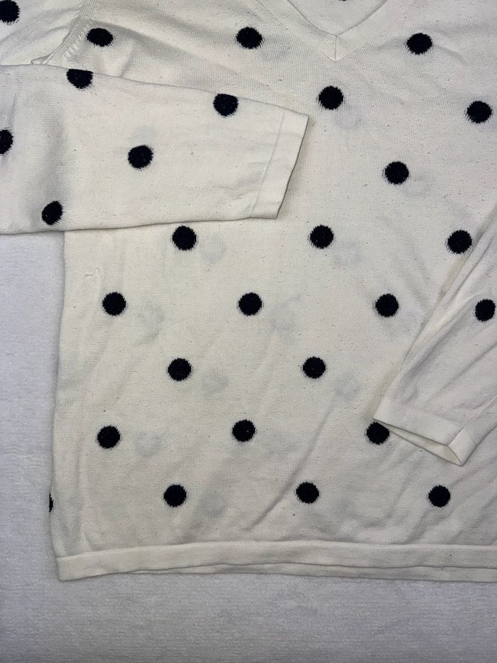 Pull / Sweat Tommy Hilfiger femme taille M col V manches longues blanc à pois noir 100% coton #02325 - photo numéro 5