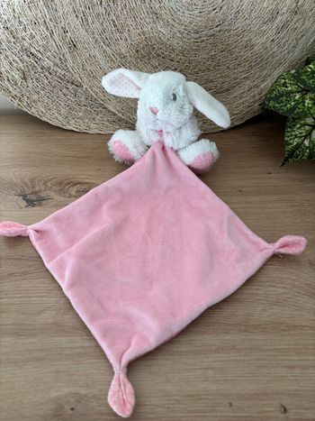 Doudou lapin blanc mouchoir rose pois tex baby 