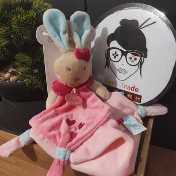 Perle et Perlim doudou plat lapin rose bleu blanc coeur bn091 baby nat Noeud