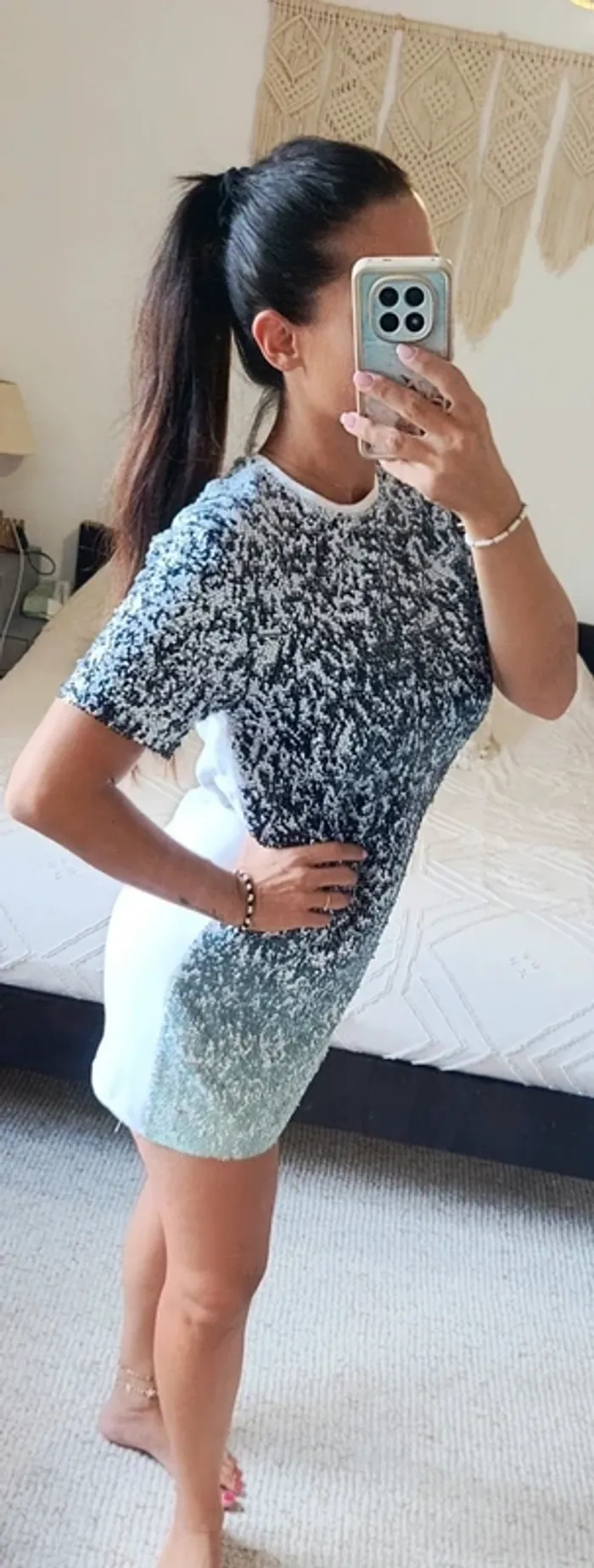 Robe sequin Zara M gris vert d'eau menthe - photo numéro 2