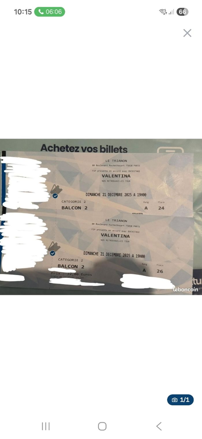 Place de concert valentina