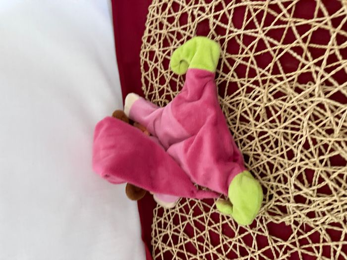 Doudou marionnette lutin poupée arlequin rose orange vert NICOTOY - photo numéro 2