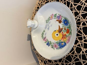 Ancienne assiette chauffante pour bébé en porcelaine de Limoges Signé G.L