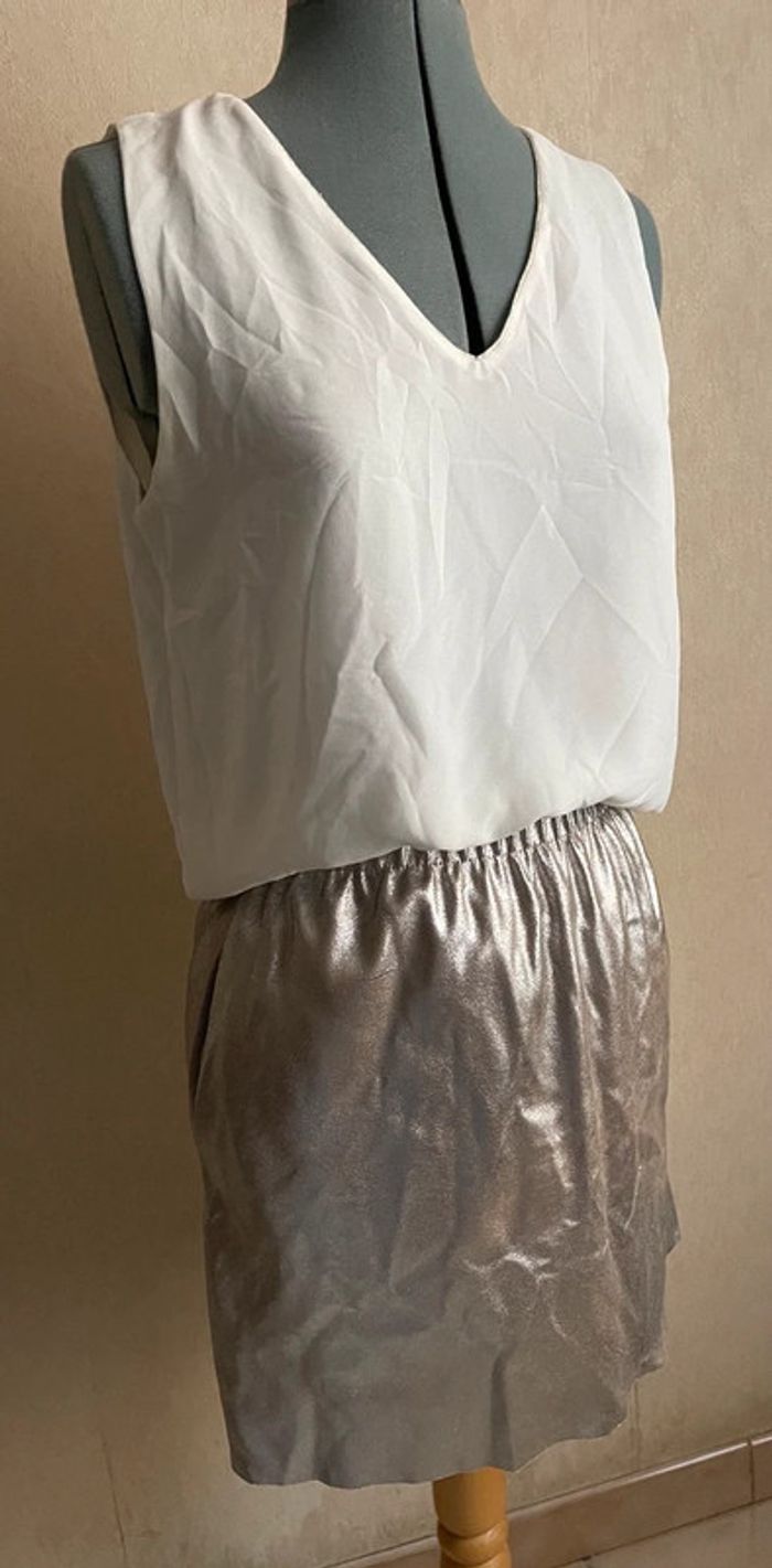 Top fluide sans manches écru détail lurex dore - photo numéro 5