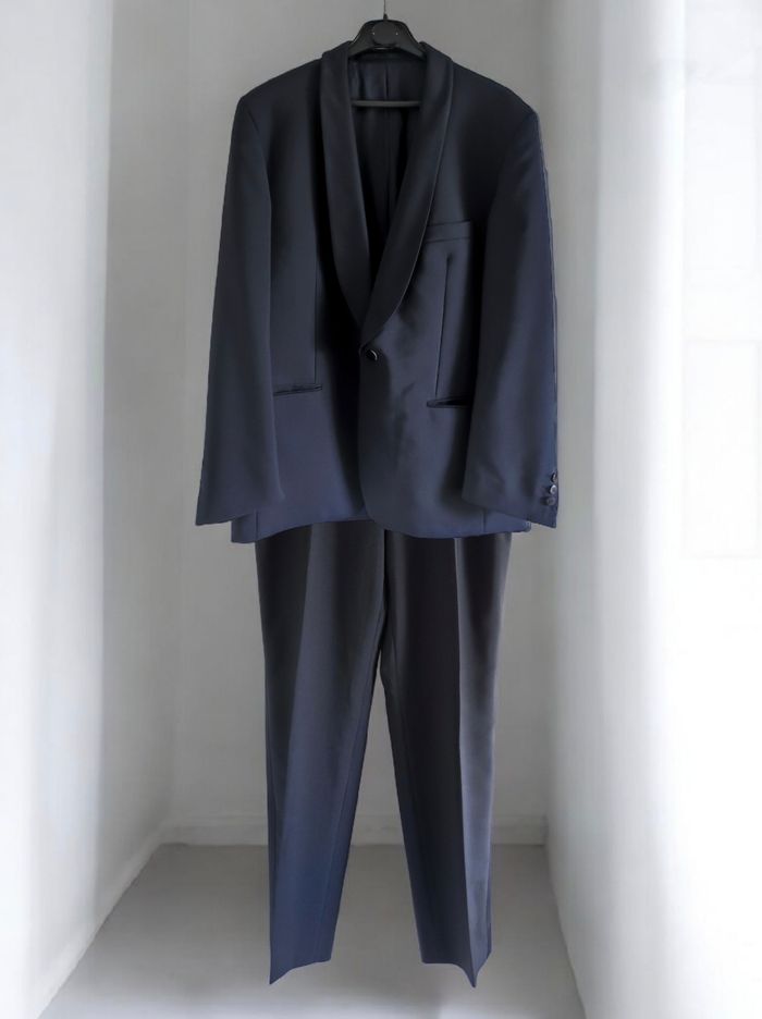 Costume smoking 2 pièces noir bleu nuit laine Vintage / Torrente - 46/XXXL - photo numéro 3