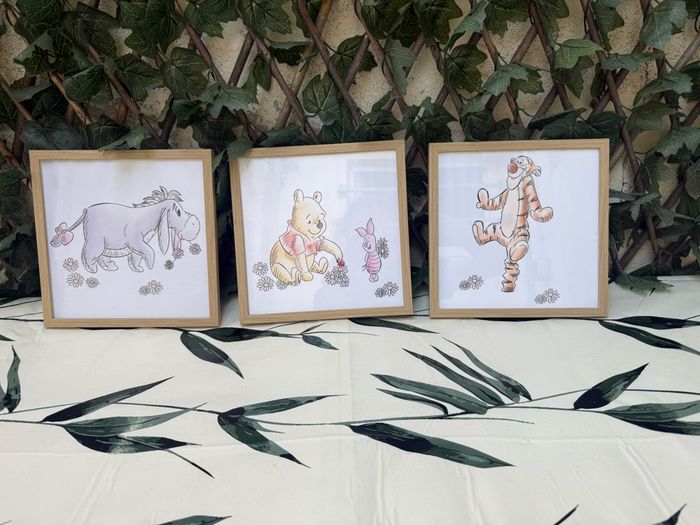 Lot de 3 cadres Winnie l’ourson peinture sur toile  – Déco chambre bébé/enfant