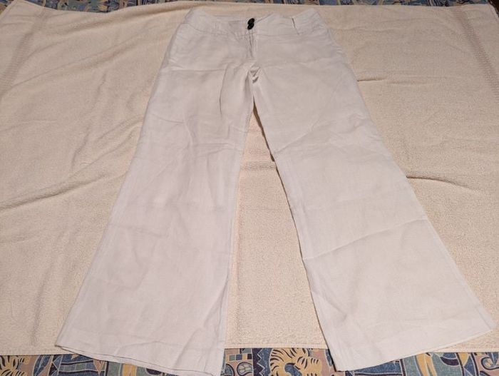 PANTALON BLANC 3/4 LIN CAMAIEU comme NEUF - T.40