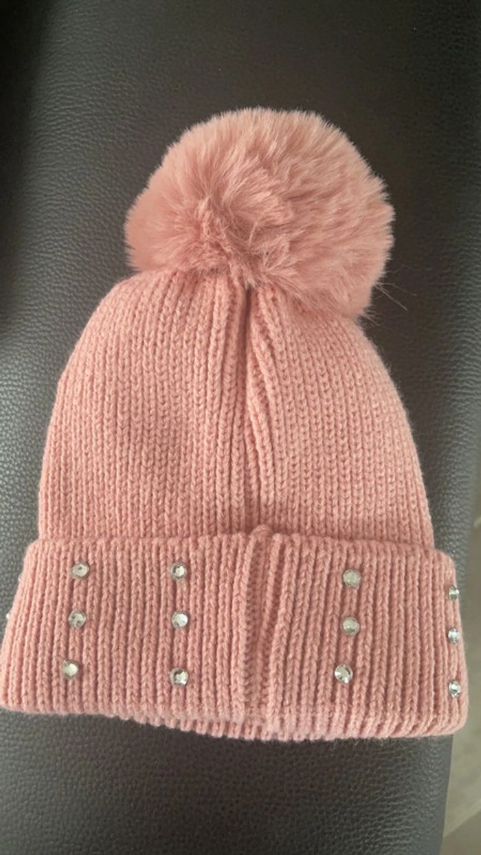 Bonnet fille rose pompon - photo numéro 2