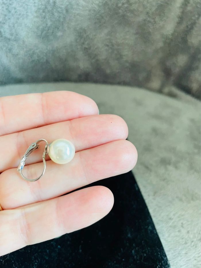 Boucles d’oreilles perles blanches - photo numéro 3