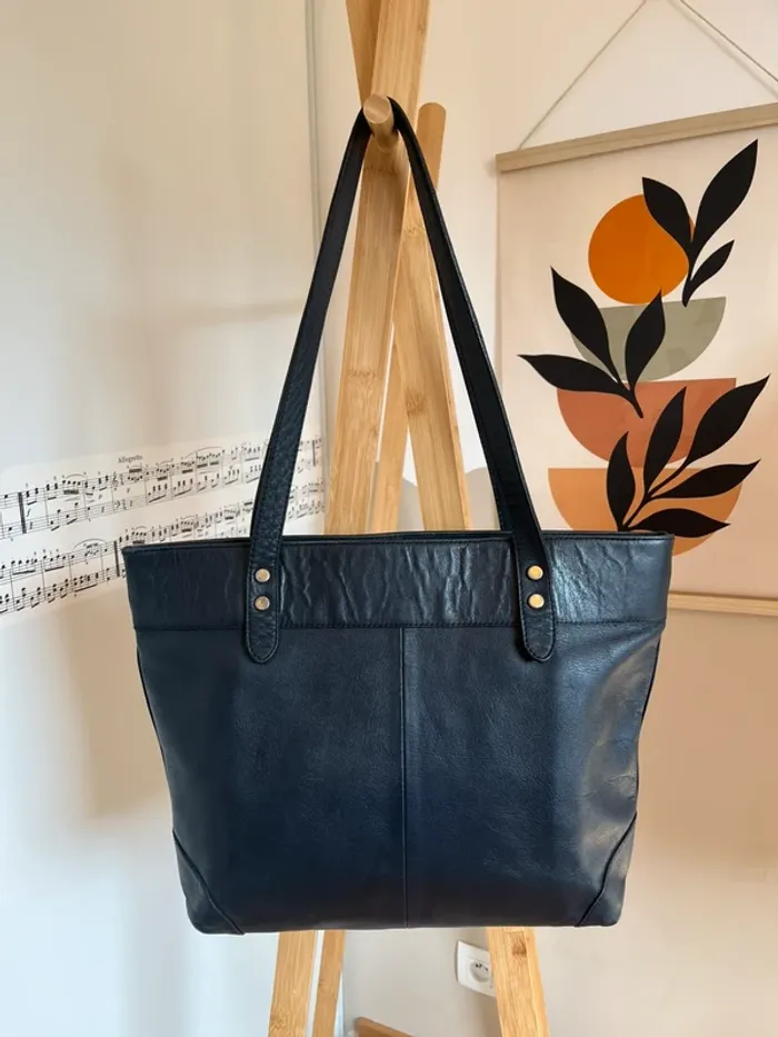 Sac vintage en cuir bleu marine très bon état [ref 2508SBl175] - photo numéro 3