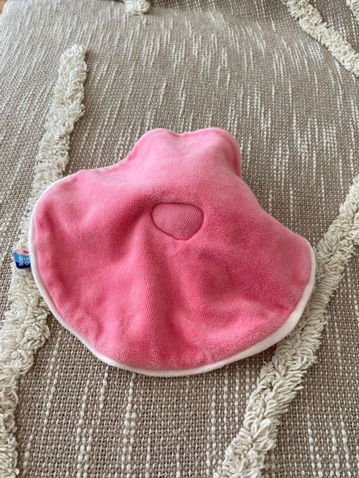 Peluche doudou plat rond 21cm sucre d’orge souris rose et blanche parfait état - photo numéro 3