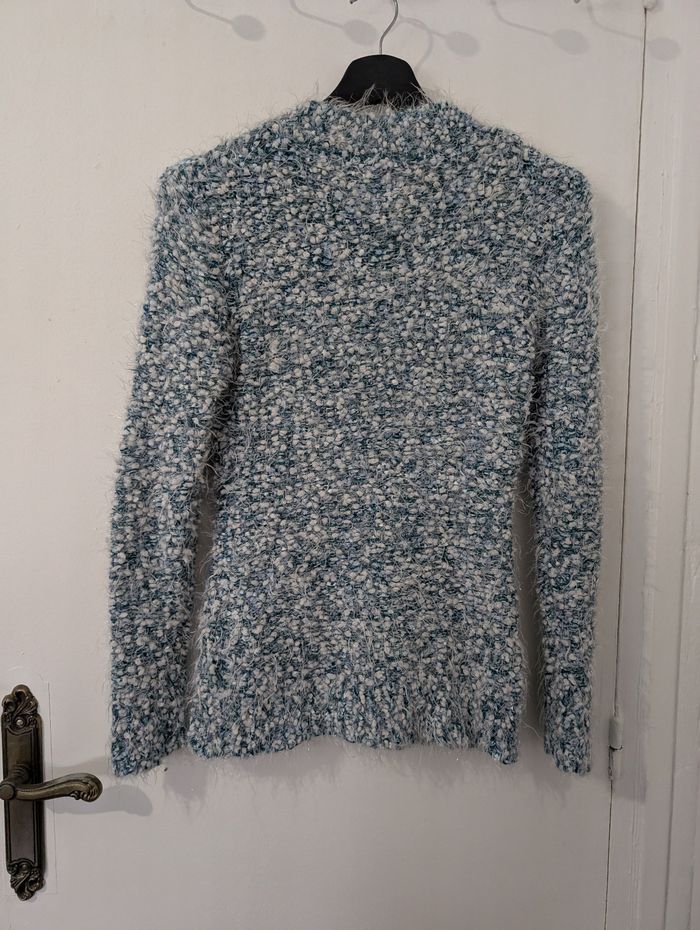 Pull hiver doux bleu clair et blanc col rond ras New Tilt XS/34 - photo numéro 2