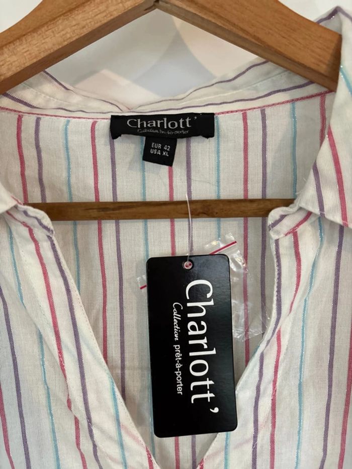 Chemise blanche à rayures rose bleu violette taille XL/42 - photo numéro 2