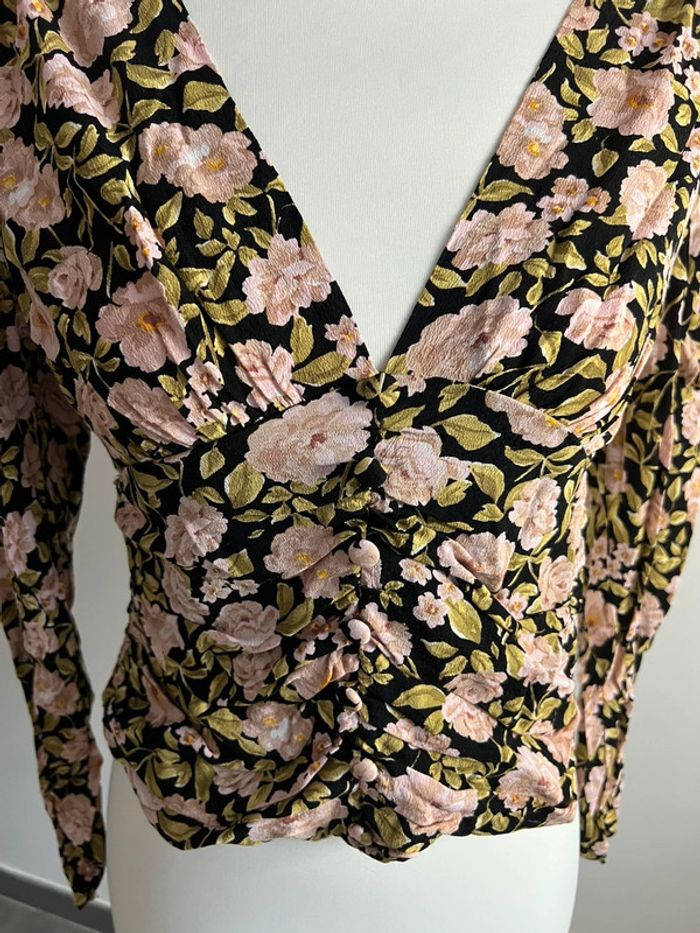 Blouse Décolletée en V Fleurie Manches longues Zara - photo numéro 3