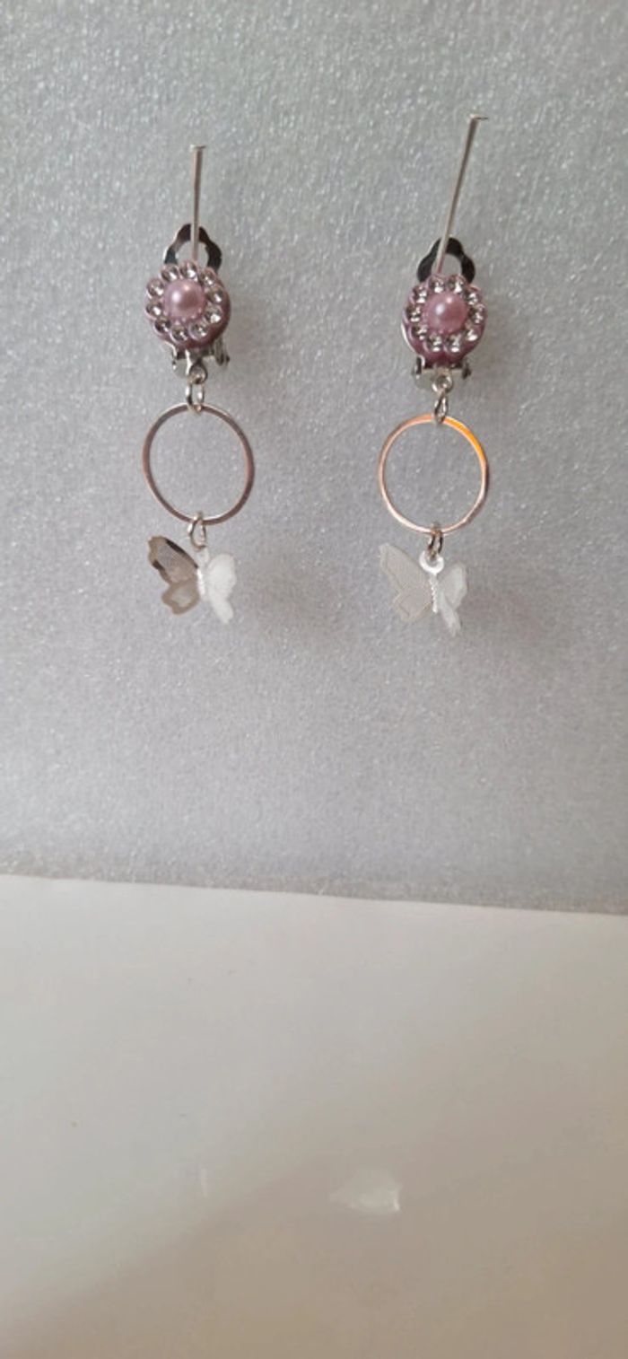 Boucles d'oreilles a clips, papillons - photo numéro 3