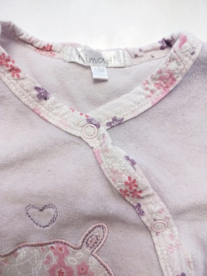 Pyjama velours ouverture sur le devant fille 12 mois - photo numéro 3