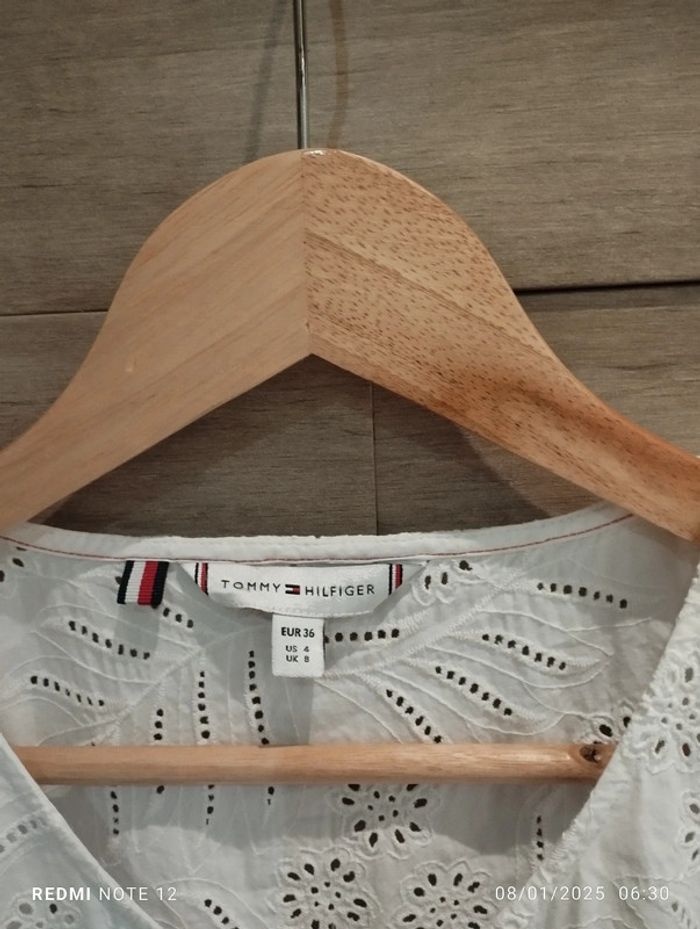 Robe longue Tommy Hilfiger blanc ajouré ceinture T36 - photo numéro 4