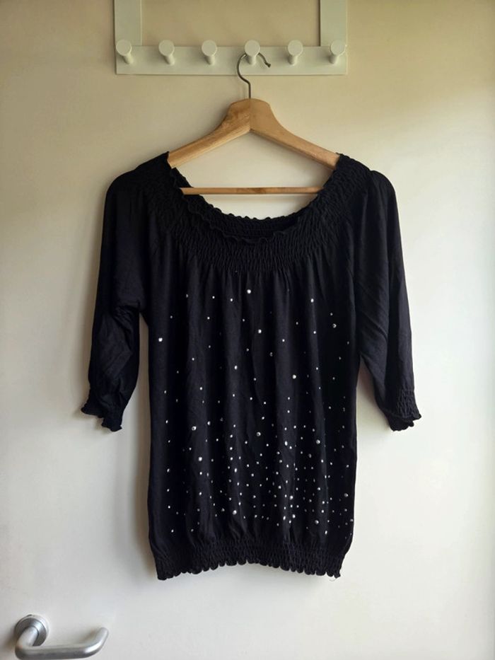 Blouse noire clockhouse à strass - taille L