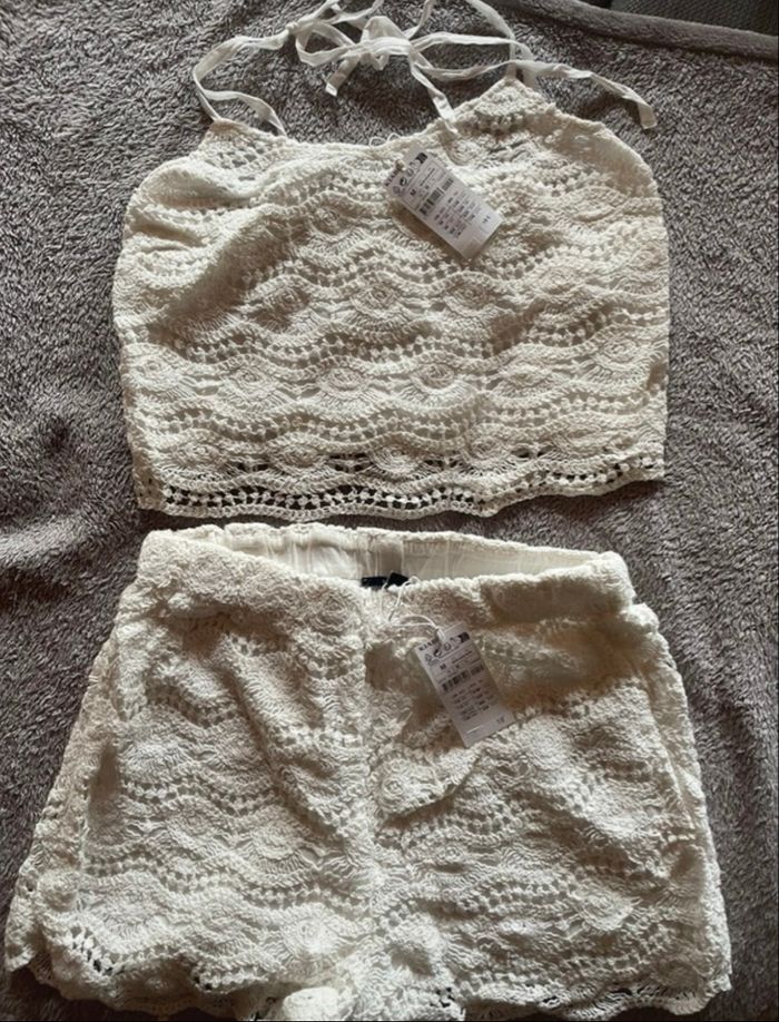 ensemble été KIABI - top + short blanc, doublé, taille M, neuf étiqueté