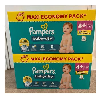 Lot de 2 maxi packs Pampers Baby-Dry taille 4+, soit 196 couches