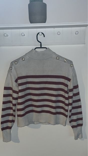 Pull à rayures bordeaux et blanc